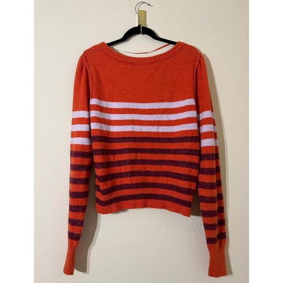 NWT Free People Alpaca Cotton Blend 'Complete Me Orange' Stripe Sweater Size S - Picture 3 of 7